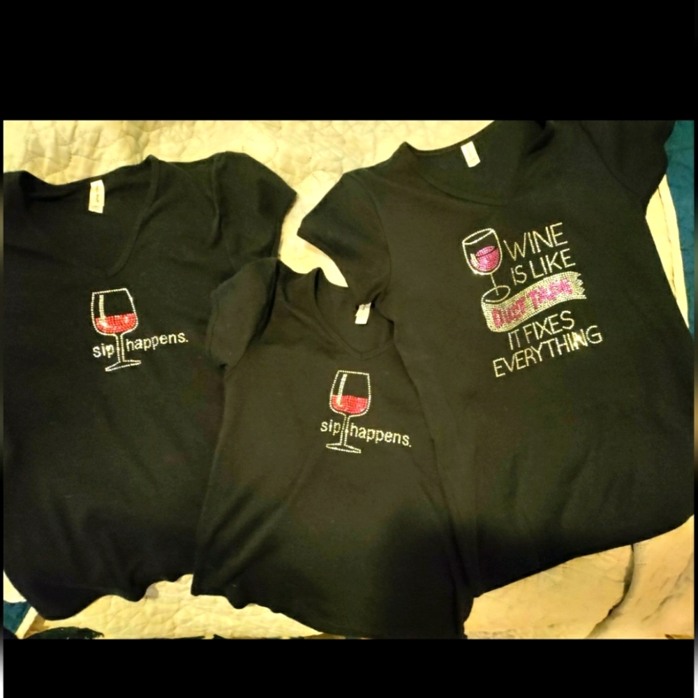 Wine themed black Tees 3 ( S, L, XL)